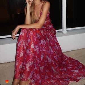 Leslie Amon Pink Floral Maxi Dress